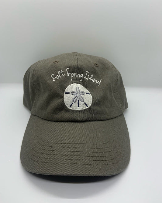 'Salty Sand Dollar' Dad Hat – 'Salty Sand Dollar' dad hat with an embroidered design, perfect for beach lovers and island adventurers.