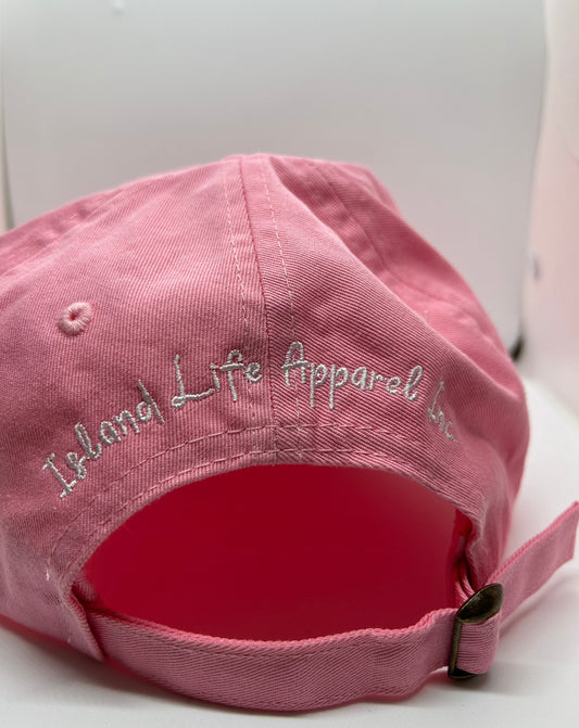 'Seashell' Dad Hat – Pink – 'Seashell' pink dad hat, with an eco-friendly embroidered design inspired by coastal adventures.