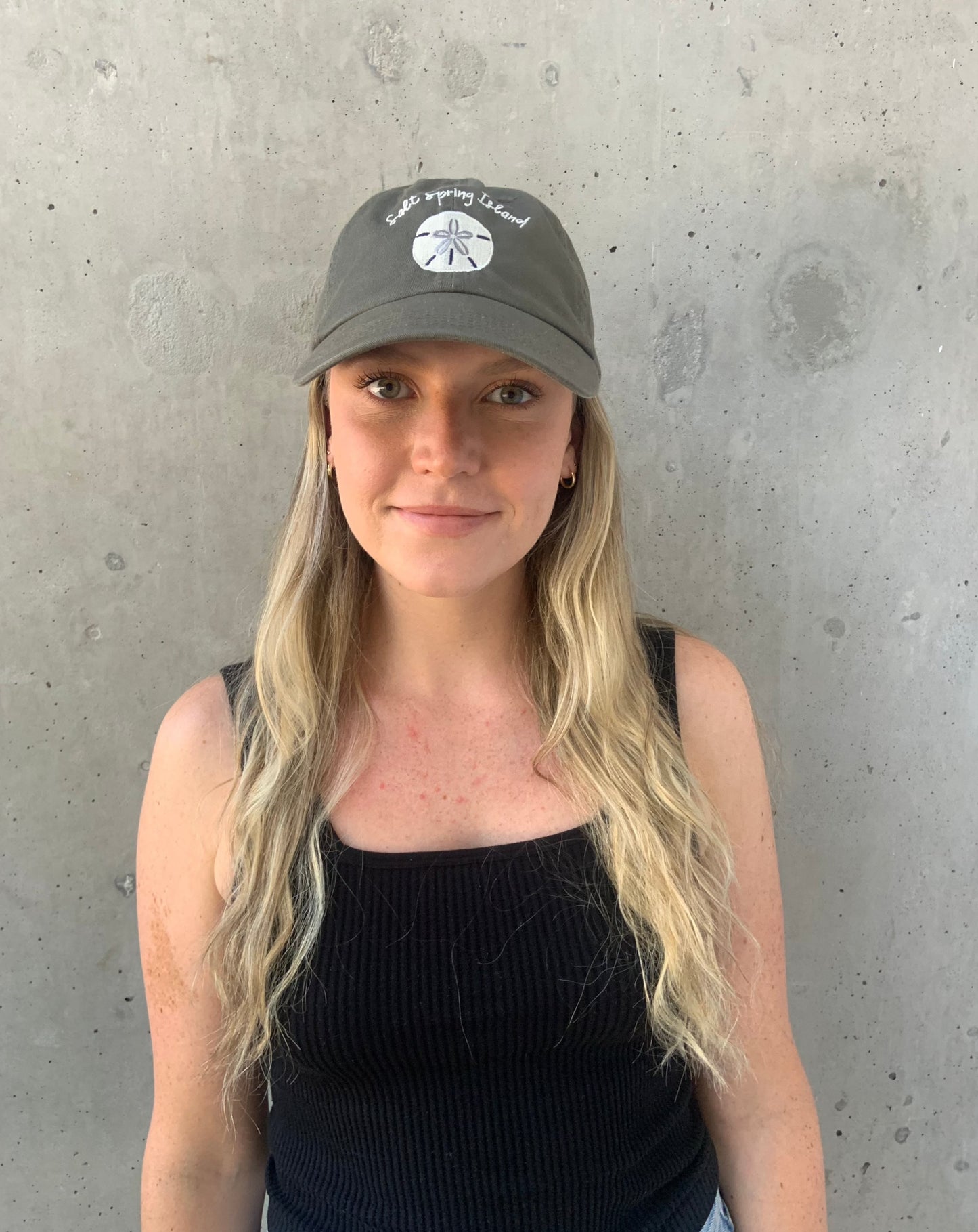 'Salty Sand Dollar' Dad Hat – 'Salty Sand Dollar' dad hat with an embroidered design, perfect for beach lovers and island adventurers.